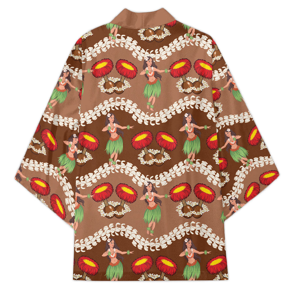 Uliuli Hawaii Makahiki Kimono Hawaiian Puakenikeni Lei Hula Girl Brown Version LT14 - Polynesian Pride