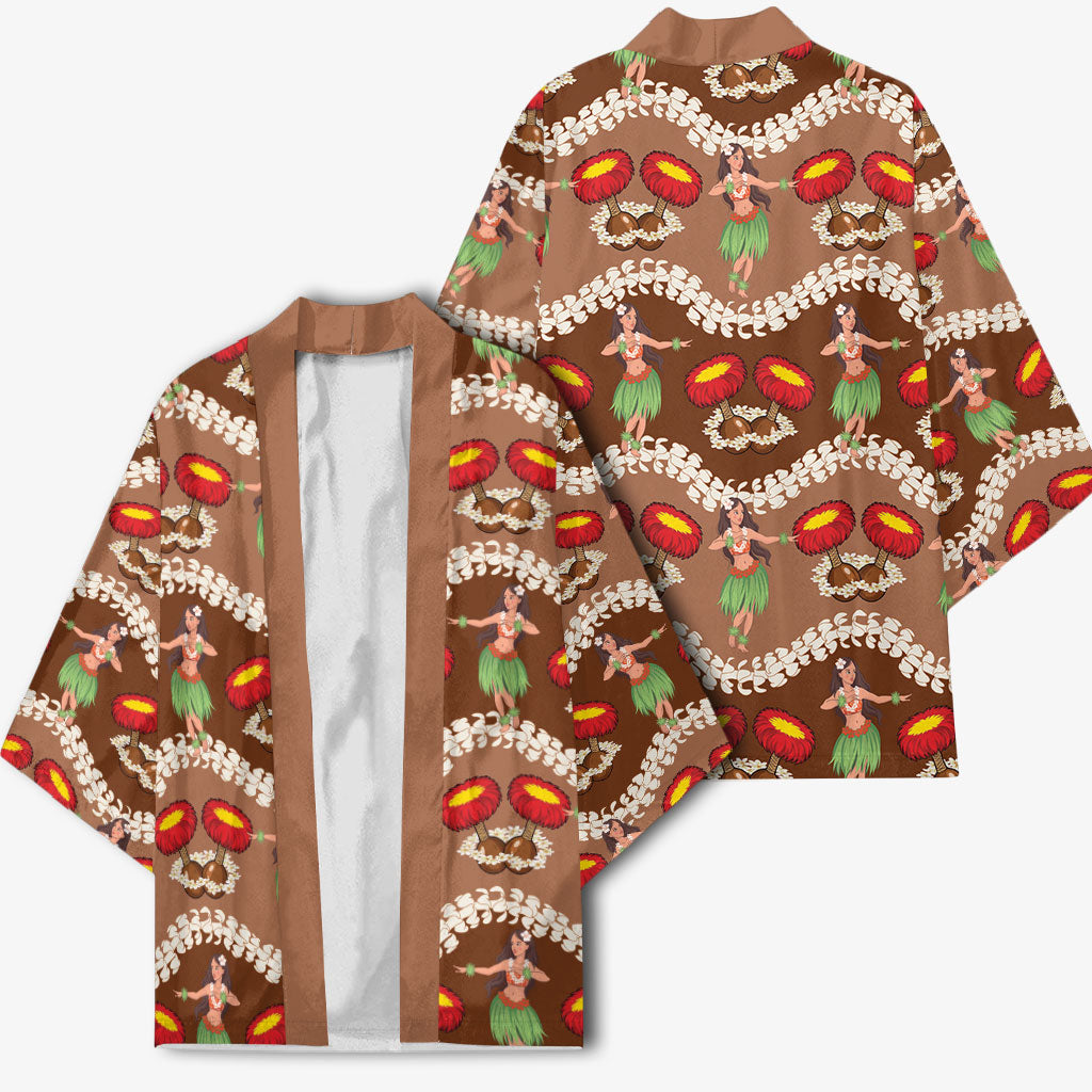 Uliuli Hawaii Makahiki Kimono Hawaiian Puakenikeni Lei Hula Girl Brown Version LT14 - Polynesian Pride