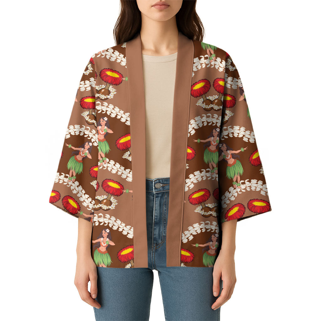 Uliuli Hawaii Makahiki Kimono Hawaiian Puakenikeni Lei Hula Girl Brown Version LT14 - Polynesian Pride