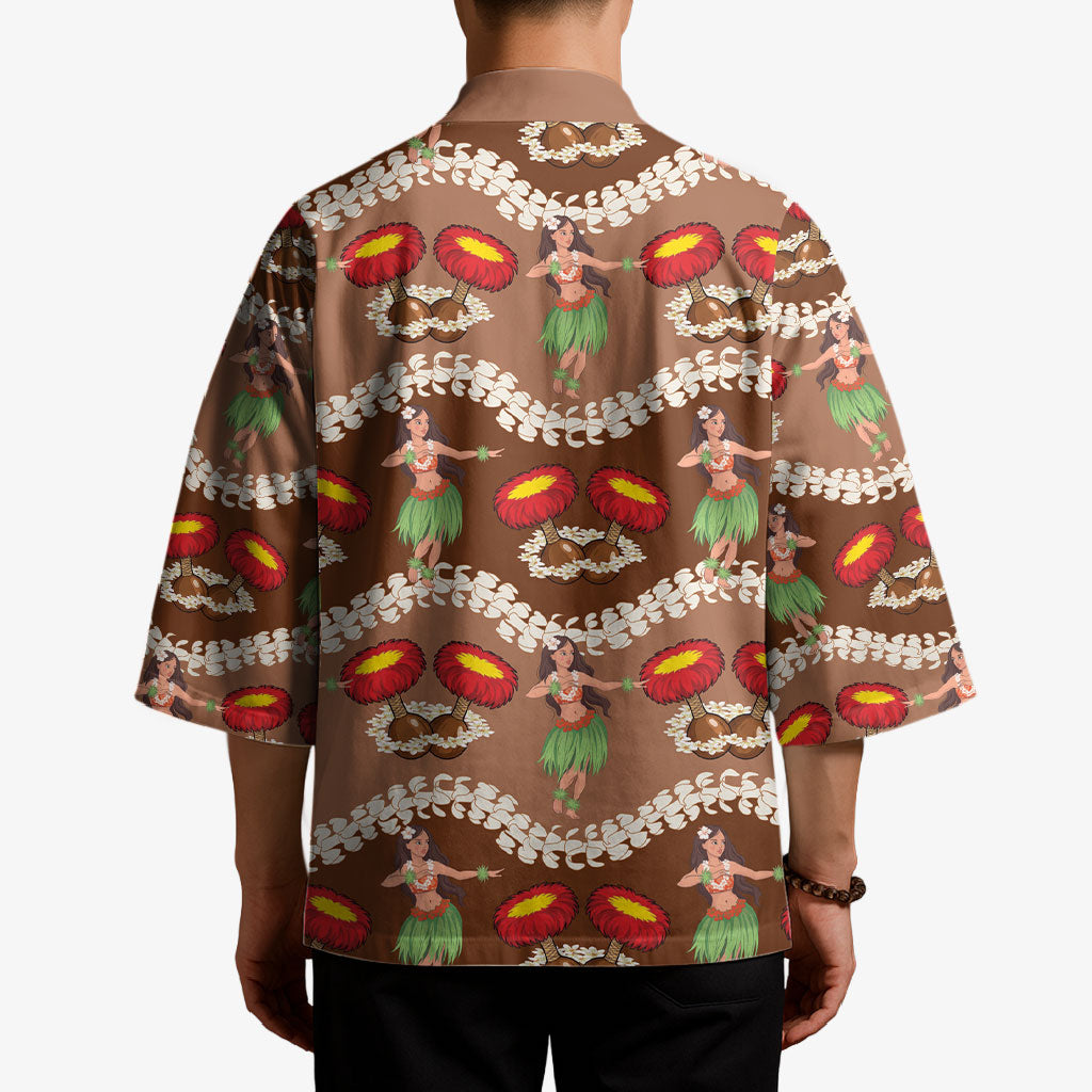 Uliuli Hawaii Makahiki Kimono Hawaiian Puakenikeni Lei Hula Girl Brown Version LT14 - Polynesian Pride
