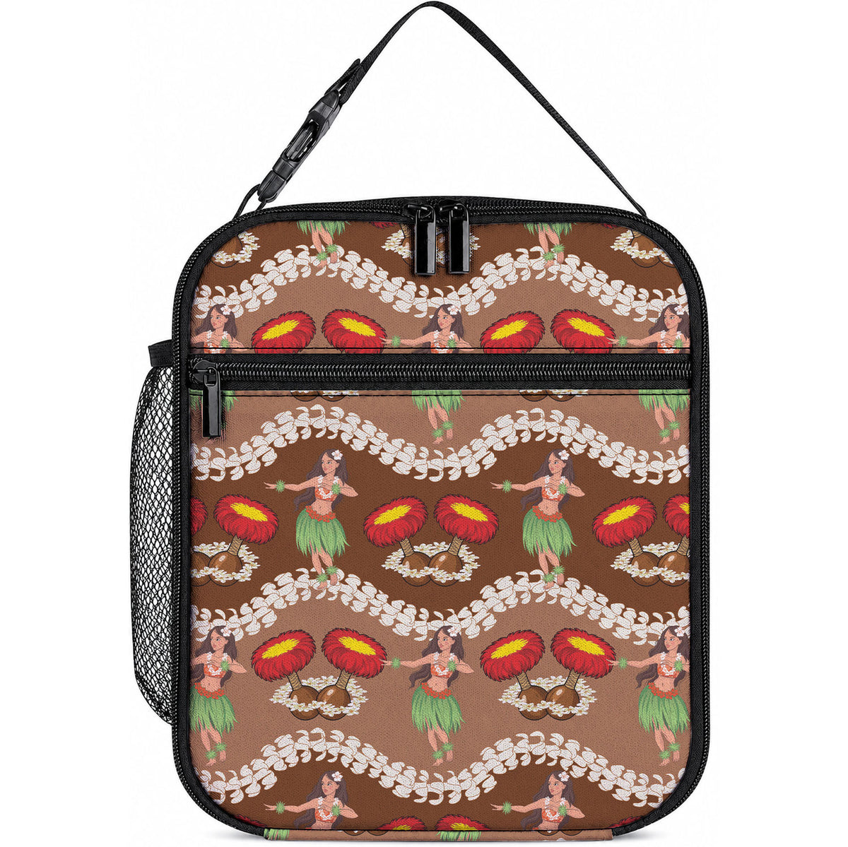 Uliuli Hawaii Makahiki Lunch Bag Hawaiian Puakenikeni Lei Hula Girl Brown Version LT14 10.2 × 8.3 × 4.3 inch Brown - Polynesian Pride