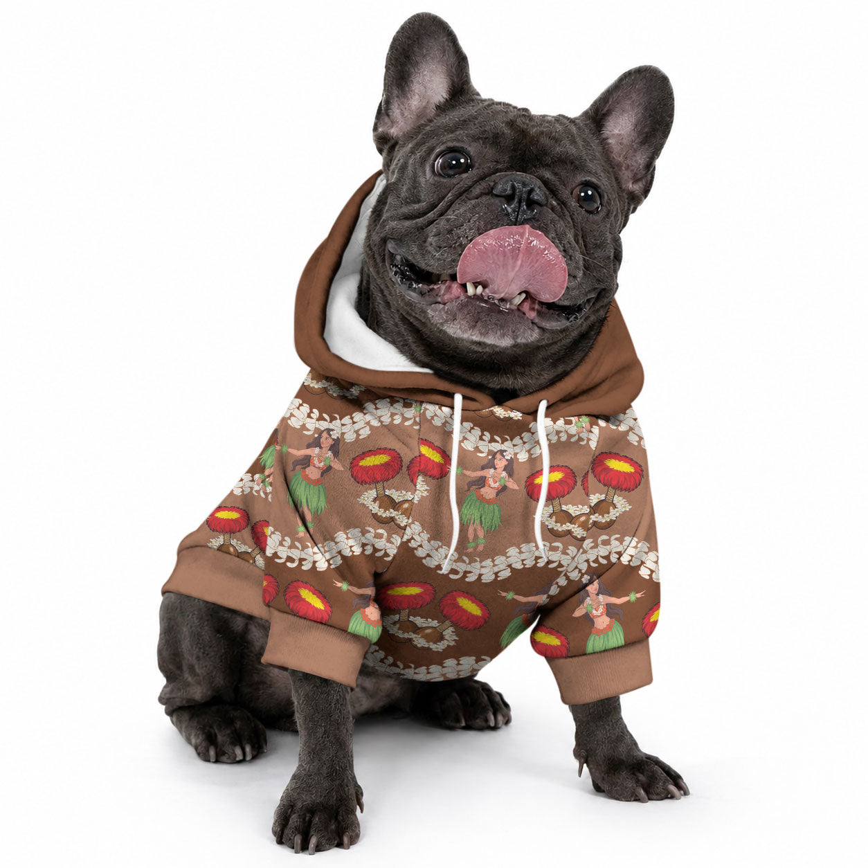 Uliuli Hawaii Makahiki Pet Hoodie Hawaiian Puakenikeni Lei Hula Girl Brown Version LT14 - Polynesian Pride