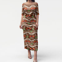 Uliuli Hawaii Makahiki Puletasi Hawaiian Puakenikeni Lei Hula Girl Brown Version LT14 Long Dress Brown - Polynesian Pride