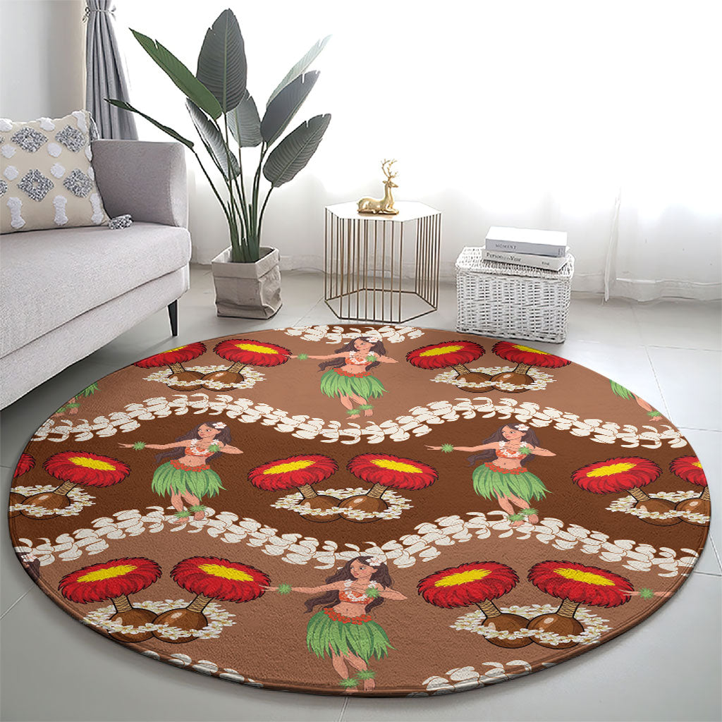 Uliuli Hawaii Makahiki Round Carpet Hawaiian Puakenikeni Lei Hula Girl Brown Version LT14 - Polynesian Pride