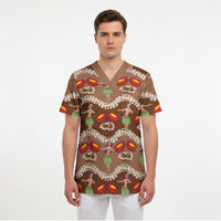 Uliuli Hawaii Makahiki Scrub Top Hawaiian Puakenikeni Lei Hula Girl Brown Version LT14 - Polynesian Pride