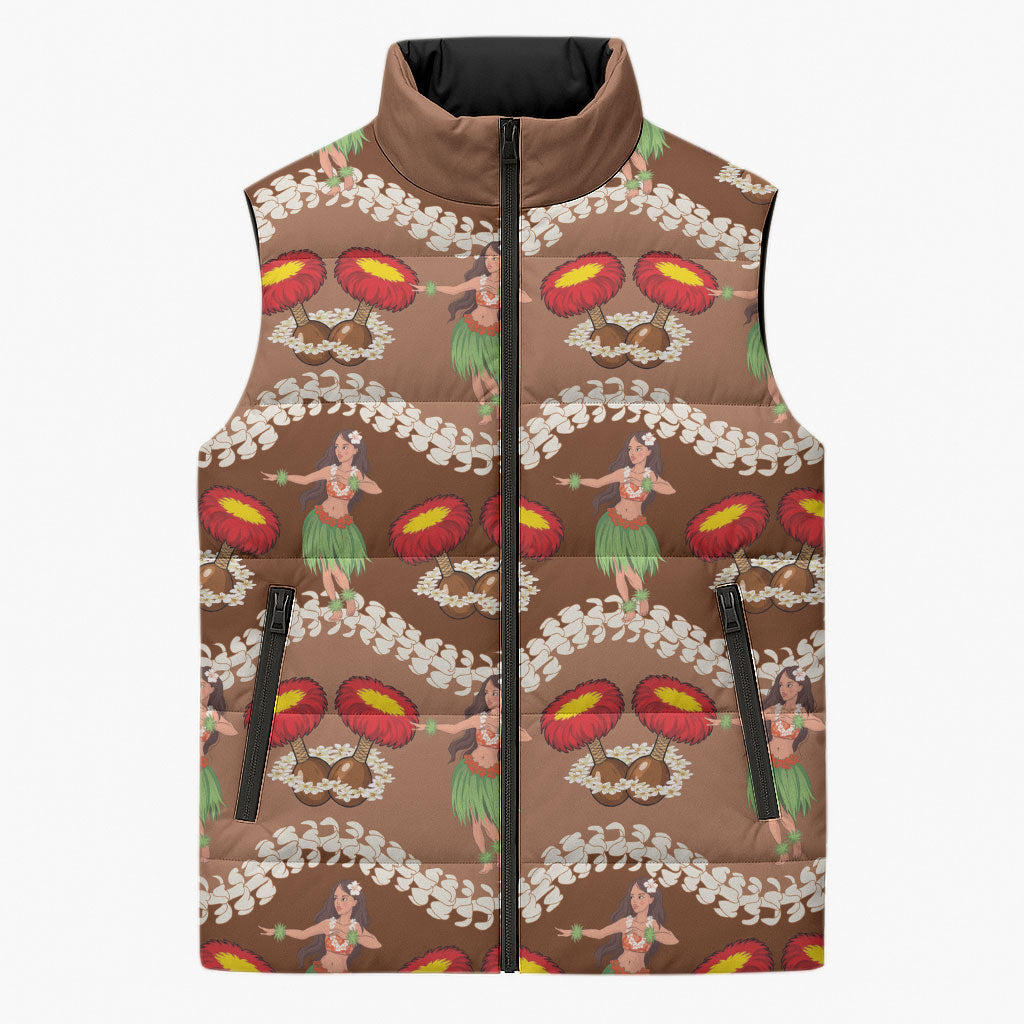 Uliuli Hawaii Makahiki Sleeveless Puffer Jacket Hawaiian Puakenikeni Lei Hula Girl Brown Version LT14 Unisex Brown - Polynesian Pride