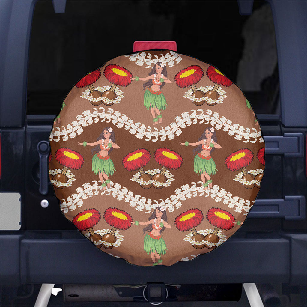 Uliuli Hawaii Makahiki Spare Tire Cover Hawaiian Puakenikeni Lei Hula Girl Brown Version