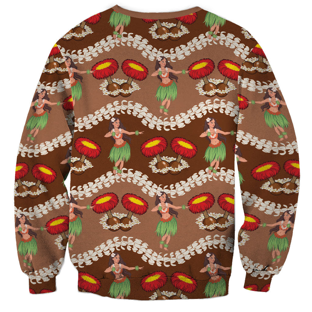 Uliuli Hawaii Makahiki Sweatshirt Hawaiian Puakenikeni Lei Hula Girl Brown Version LT14 - Polynesian Pride