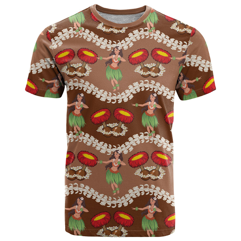 Uliuli Hawaii Makahiki T Shirt Hawaiian Puakenikeni Lei Hula Girl Brown Version LT14 Brown - Polynesian Pride