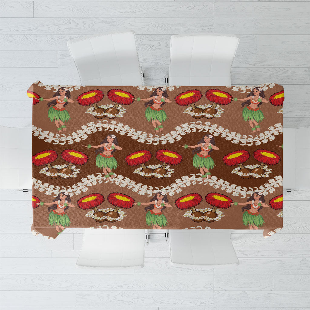 Uliuli Hawaii Makahiki Tablecloth Hawaiian Puakenikeni Lei Hula Girl Brown Version LT14 Brown - Polynesian Pride