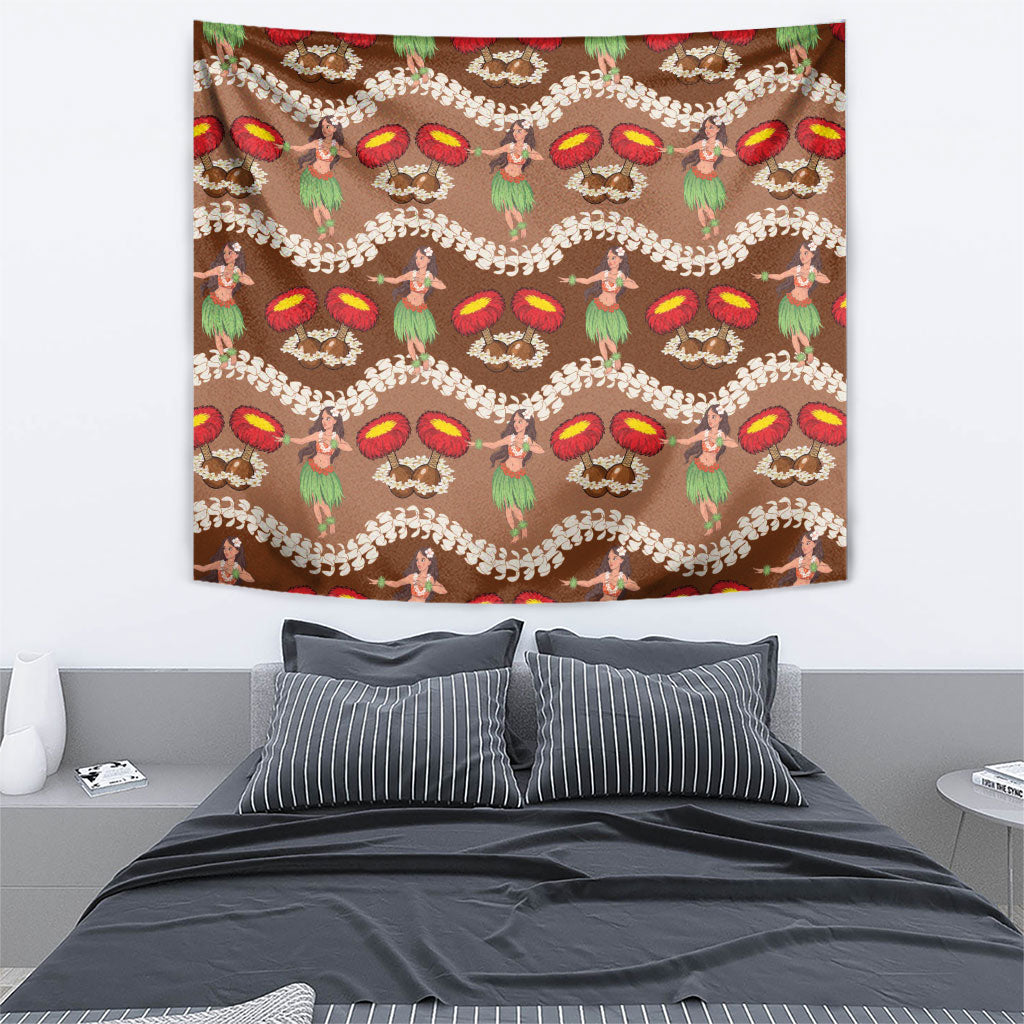 Uliuli Hawaii Makahiki Tapestry Hawaiian Puakenikeni Lei Hula Girl Brown Version LT14 - Polynesian Pride