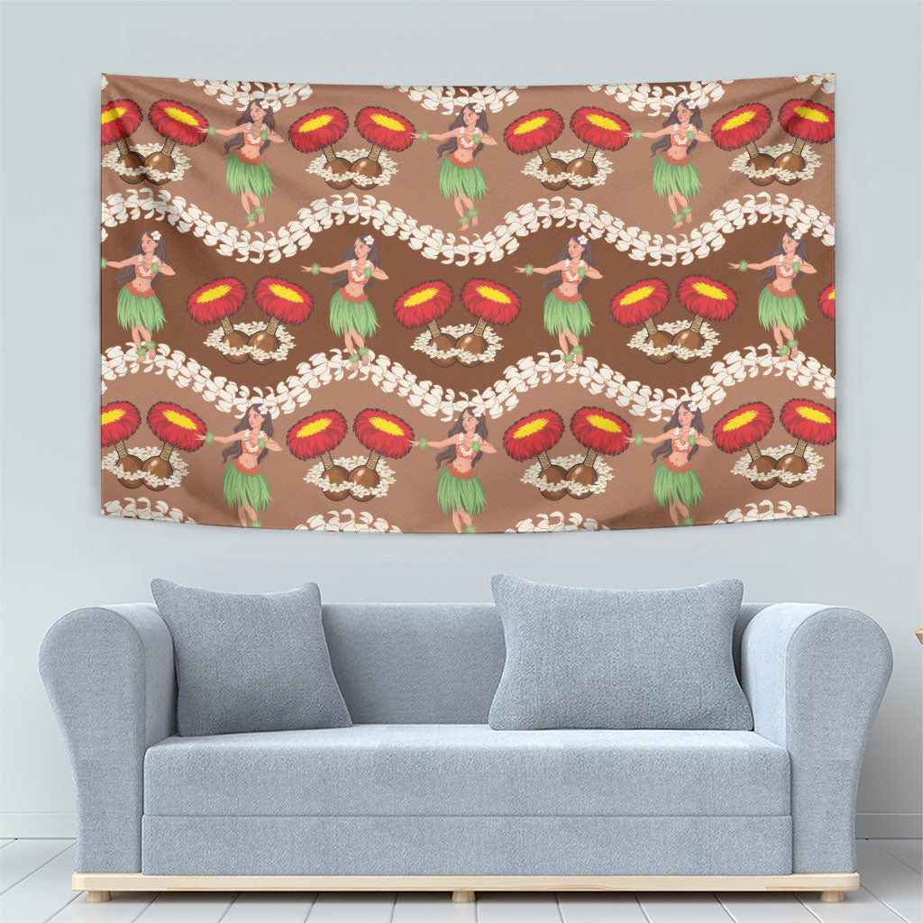 Uliuli Hawaii Makahiki Tapestry Hawaiian Puakenikeni Lei Hula Girl Brown Version LT14 - Polynesian Pride