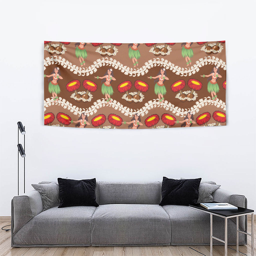 Uliuli Hawaii Makahiki Tapestry Hawaiian Puakenikeni Lei Hula Girl Brown Version LT14 - Polynesian Pride