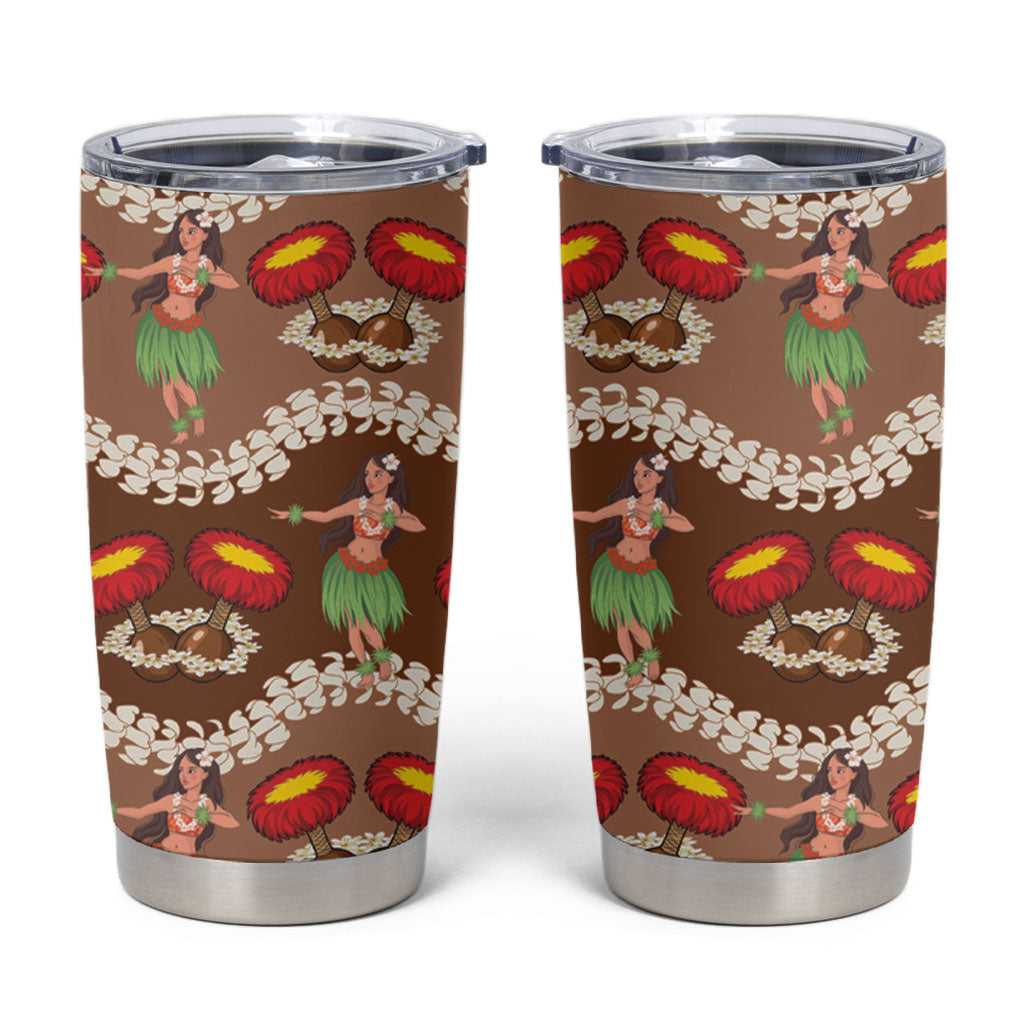 Uliuli Hawaii Makahiki Tumbler Cup Hawaiian Puakenikeni Lei Hula Girl Brown Version