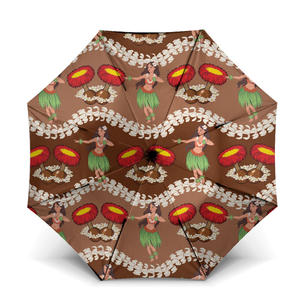 Uliuli Hawaii Makahiki Umbrella Hawaiian Puakenikeni Lei Hula Girl Brown Version LT14 One Size Folded 11.42 inch Opened Diameter 37.4 inch Brown - Polynesian Pride