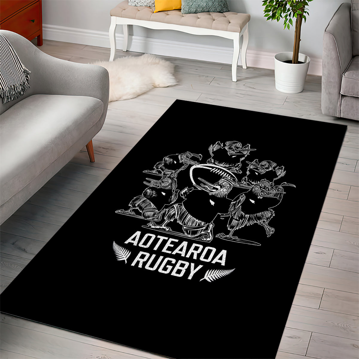 New Zealand Silver Fern Rugby Area Rug Haka Aotearoa Kiwi Dance LT14 - Polynesian Pride