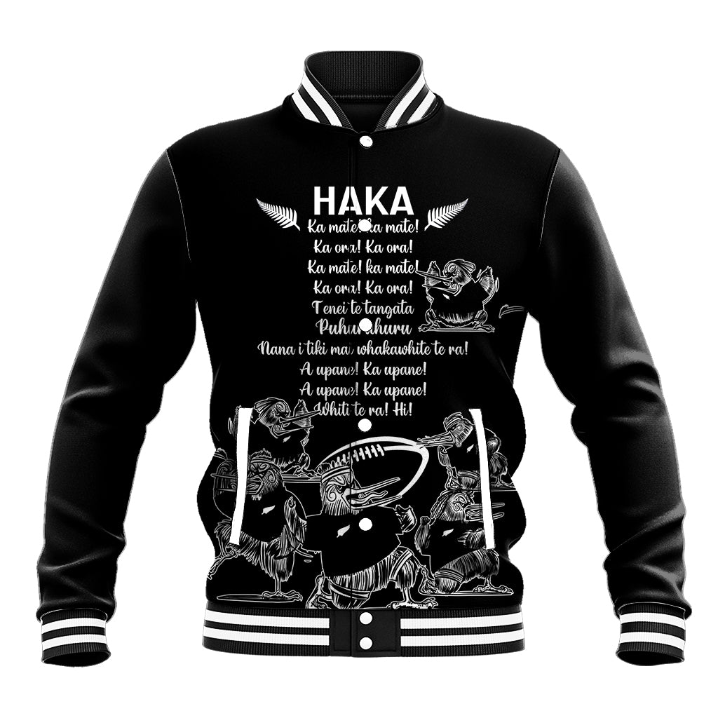 New Zealand Silver Fern Rugby Baseball Jacket Haka Aotearoa Kiwi Dance LT14 Unisex Black - Polynesian Pride