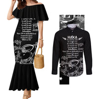 New Zealand Silver Fern Rugby Couples Matching Mermaid Dress and Long Sleeve Button Shirt Haka Aotearoa Kiwi Dance LT14 Black - Polynesian Pride