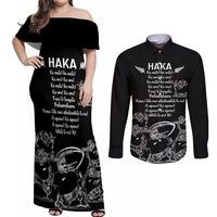 New Zealand Silver Fern Rugby Couples Matching Off Shoulder Maxi Dress and Long Sleeve Button Shirt Haka Aotearoa Kiwi Dance LT14 Black - Polynesian Pride