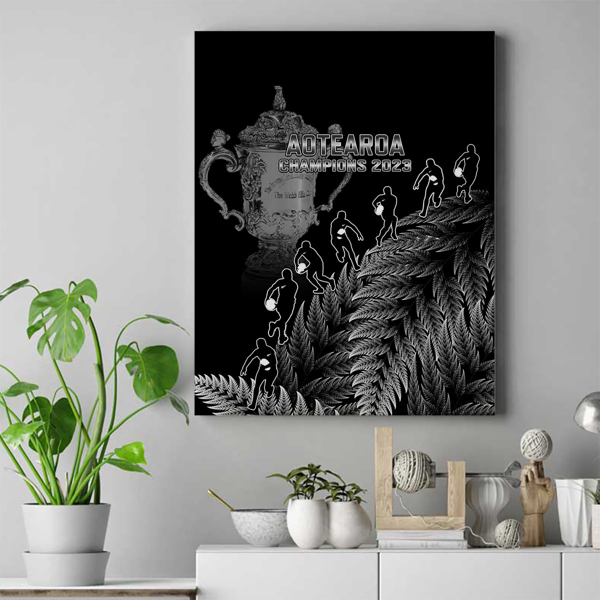 Custom New Zealand Silver Fern Rugby Canvas Wall Art All Black Go Champions 2023 With Trophy Proud LT14 Black - Polynesian Pride