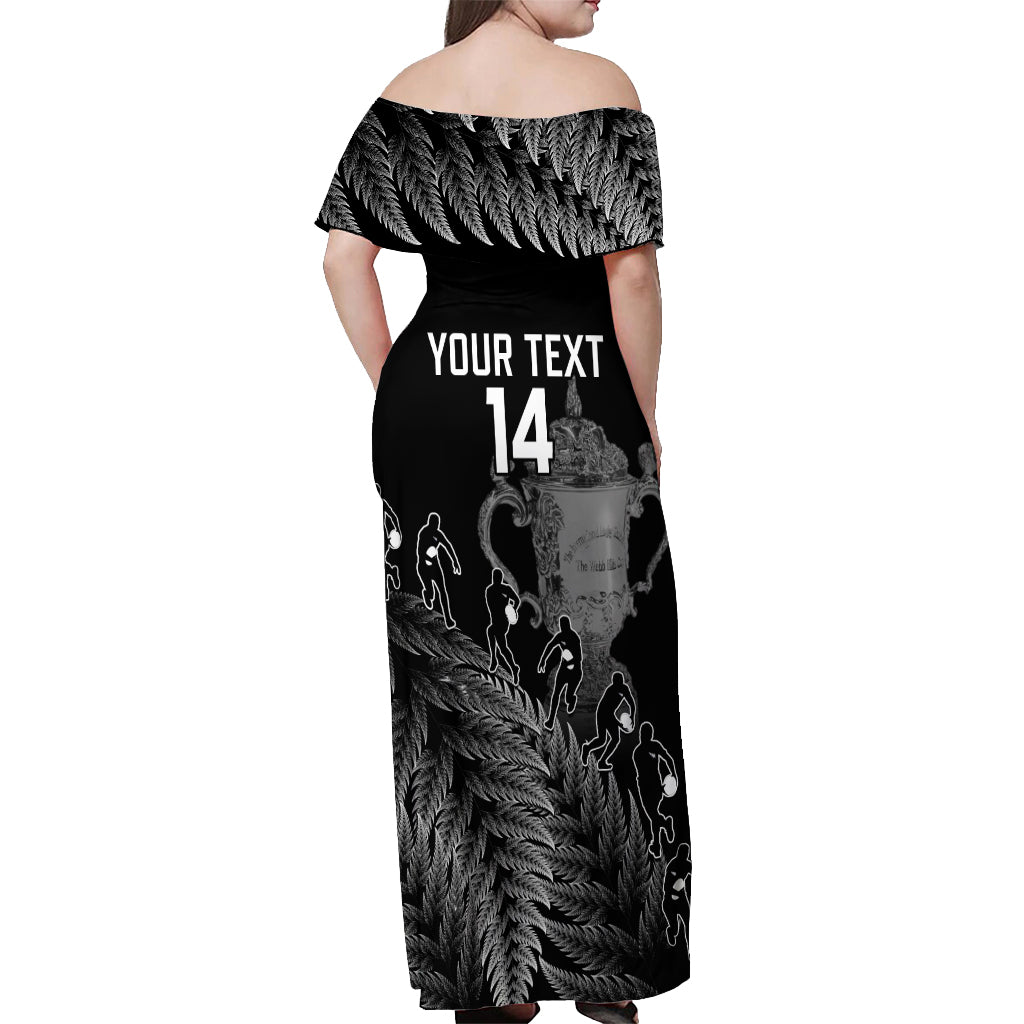 Custom New Zealand Silver Fern Rugby Off Shoulder Maxi Dress All Black Go Champions 2023 With Trophy Proud LT14 - Polynesian Pride