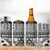 Black Bula Fiji 4 in 1 Can Cooler Tumbler Unique Masi Tapa Pattern
