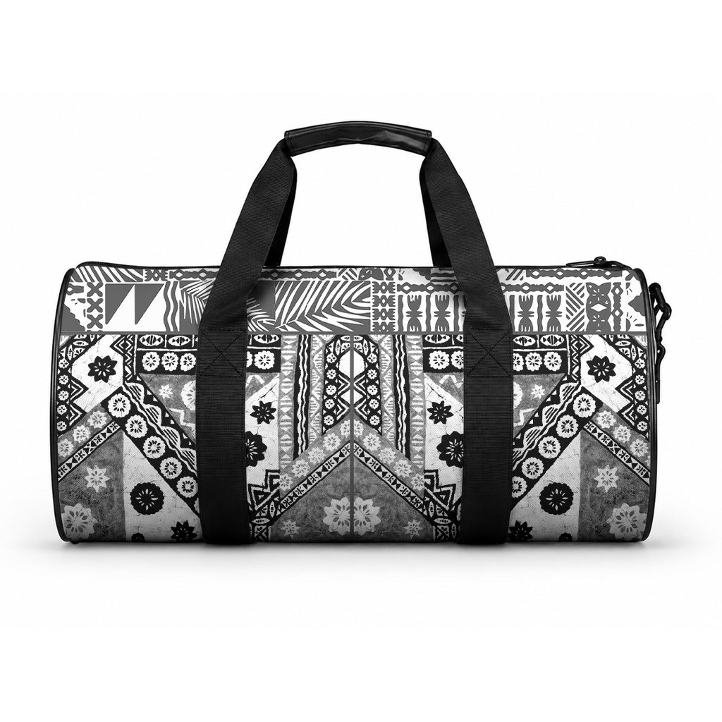 Black Bula Fiji Duffle Bag Unique Masi Tapa Pattern LT14 One size Black - Polynesian Pride