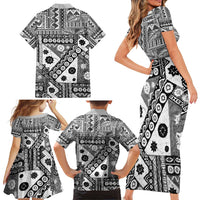 Black Bula Fiji Family Matching Short Sleeve Bodycon Dress and Hawaiian Shirt Unique Masi Tapa Pattern