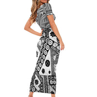 Black Bula Fiji Family Matching Short Sleeve Bodycon Dress and Hawaiian Shirt Unique Masi Tapa Pattern