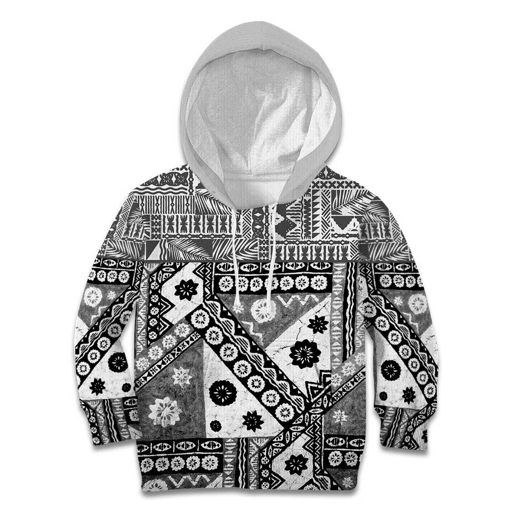 Black Bula Fiji Kid Hoodie Unique Masi Tapa Pattern