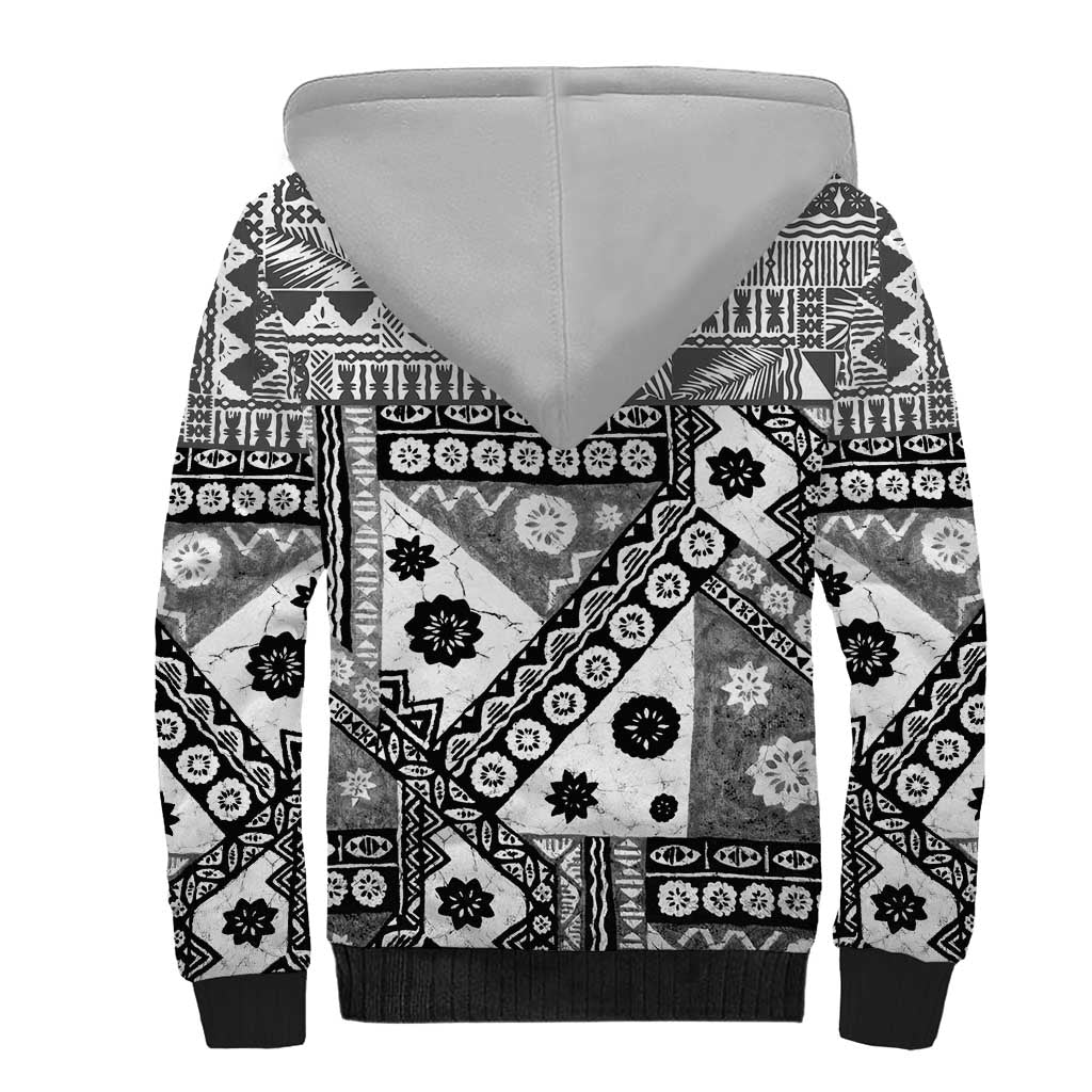 Black Bula Fiji Sherpa Hoodie Unique Masi Tapa Pattern LT14 - Polynesian Pride