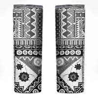 Black Bula Fiji Skinny Tumbler Unique Masi Tapa Pattern