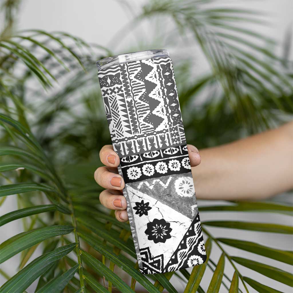 Black Bula Fiji Skinny Tumbler Unique Masi Tapa Pattern