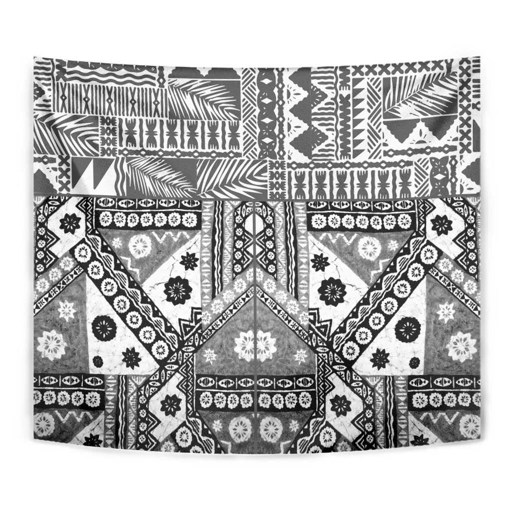 Black Bula Fiji Tapestry Unique Masi Tapa Pattern