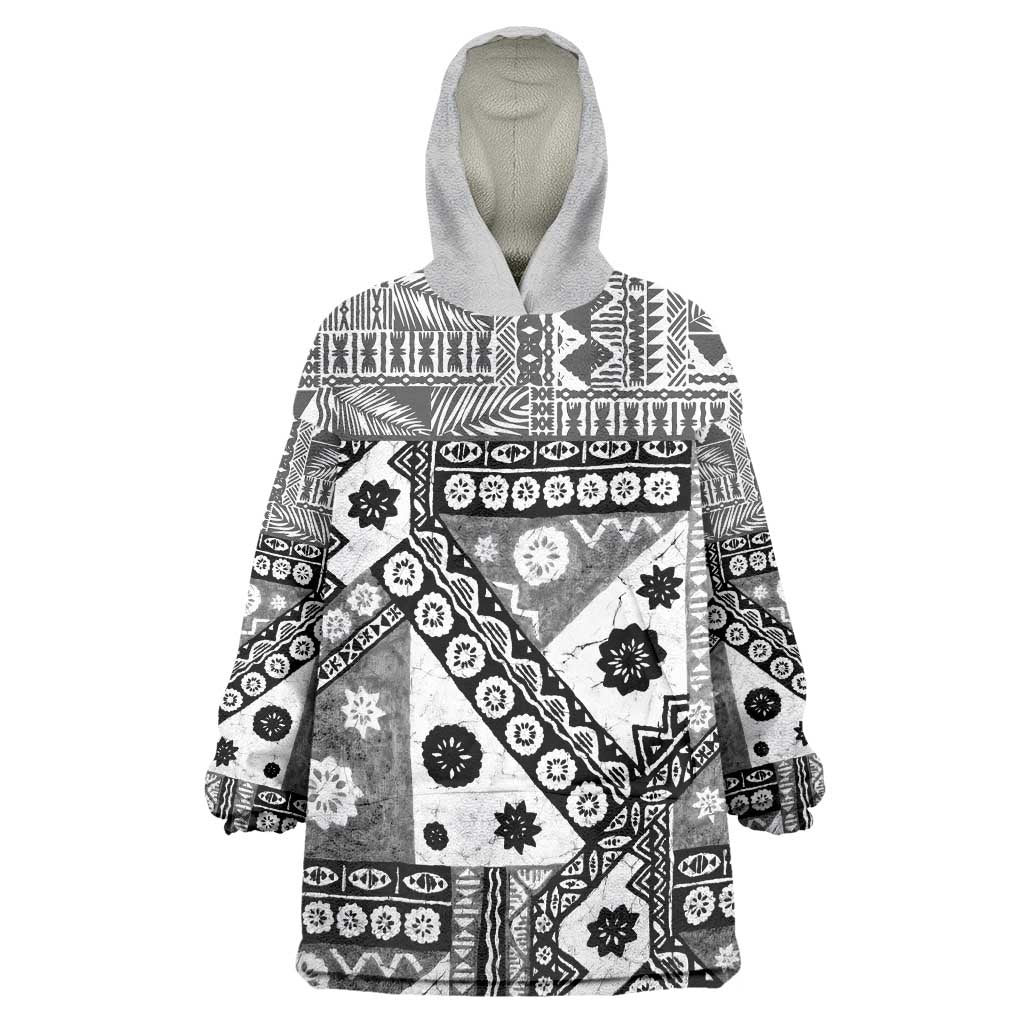 Black Bula Fiji Wearable Blanket Hoodie Unique Masi Tapa Pattern LT14 One Size Black - Polynesian Pride