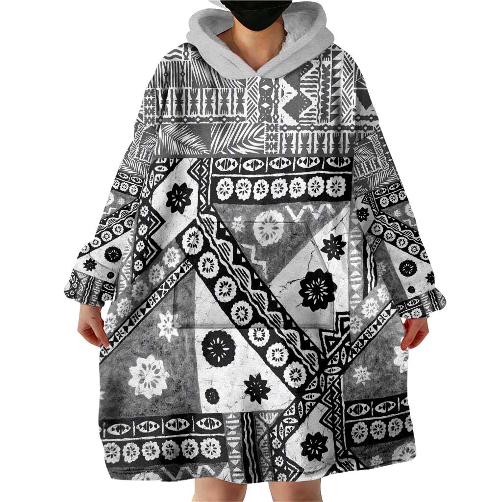 Black Bula Fiji Wearable Blanket Hoodie Unique Masi Tapa Pattern LT14 - Polynesian Pride