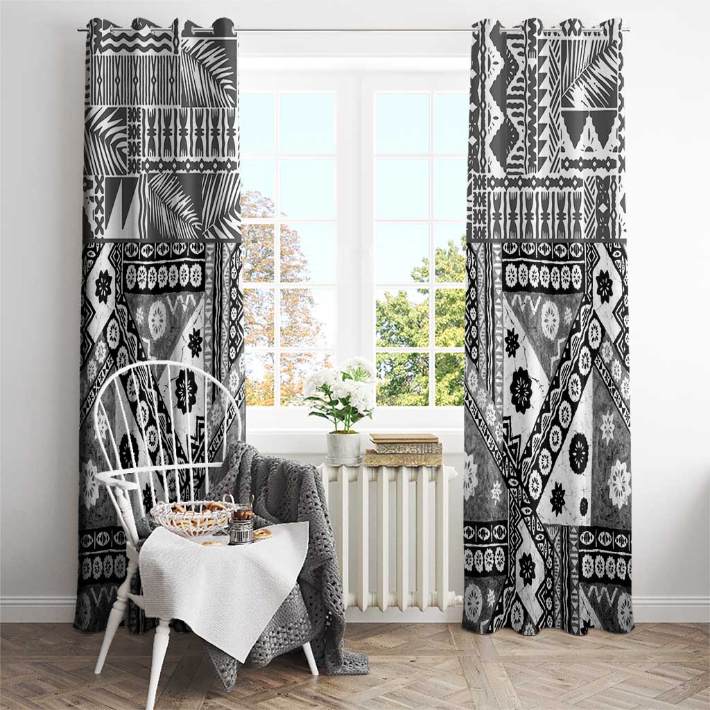 Black Bula Fiji Window Curtain Unique Masi Tapa Pattern