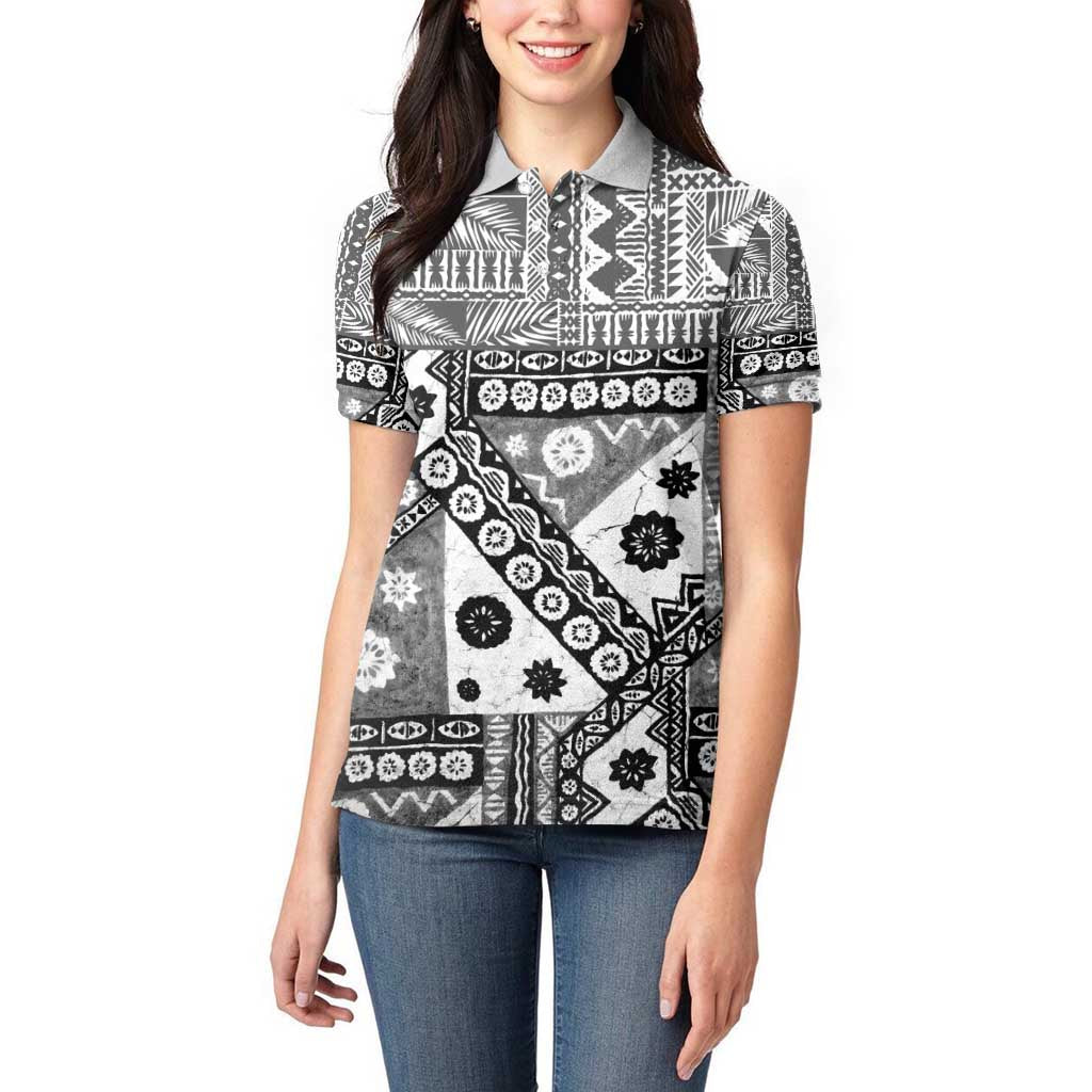 Black Bula Fiji Women Polo Shirt Unique Masi Tapa Pattern