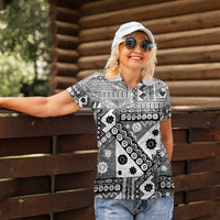 Black Bula Fiji Women Polo Shirt Unique Masi Tapa Pattern