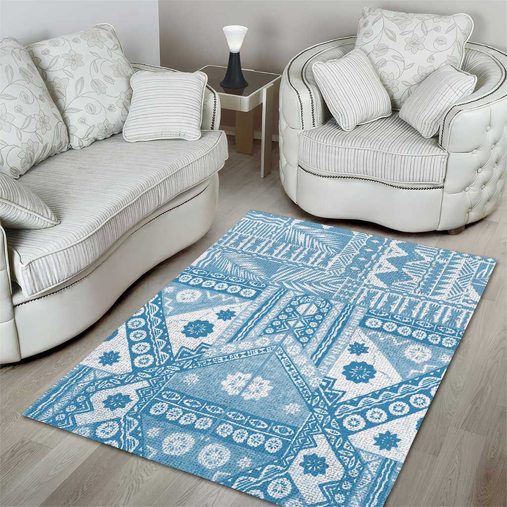 Blue Bula Fiji Area Rug Unique Masi Tapa Pattern