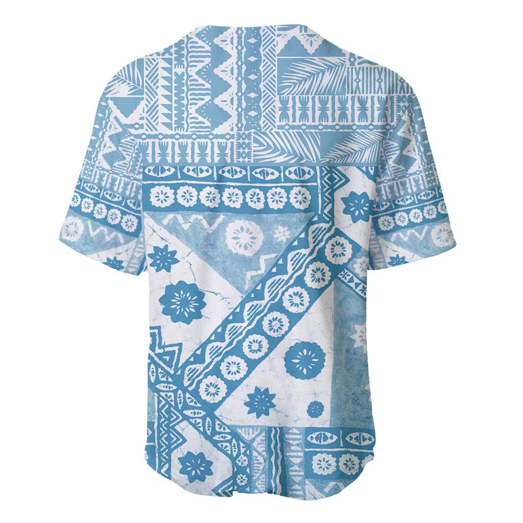 Blue Bula Fiji Baseball Jersey Unique Masi Tapa Pattern