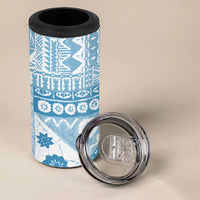 Blue Bula Fiji 4 in 1 Can Cooler Tumbler Unique Masi Tapa Pattern