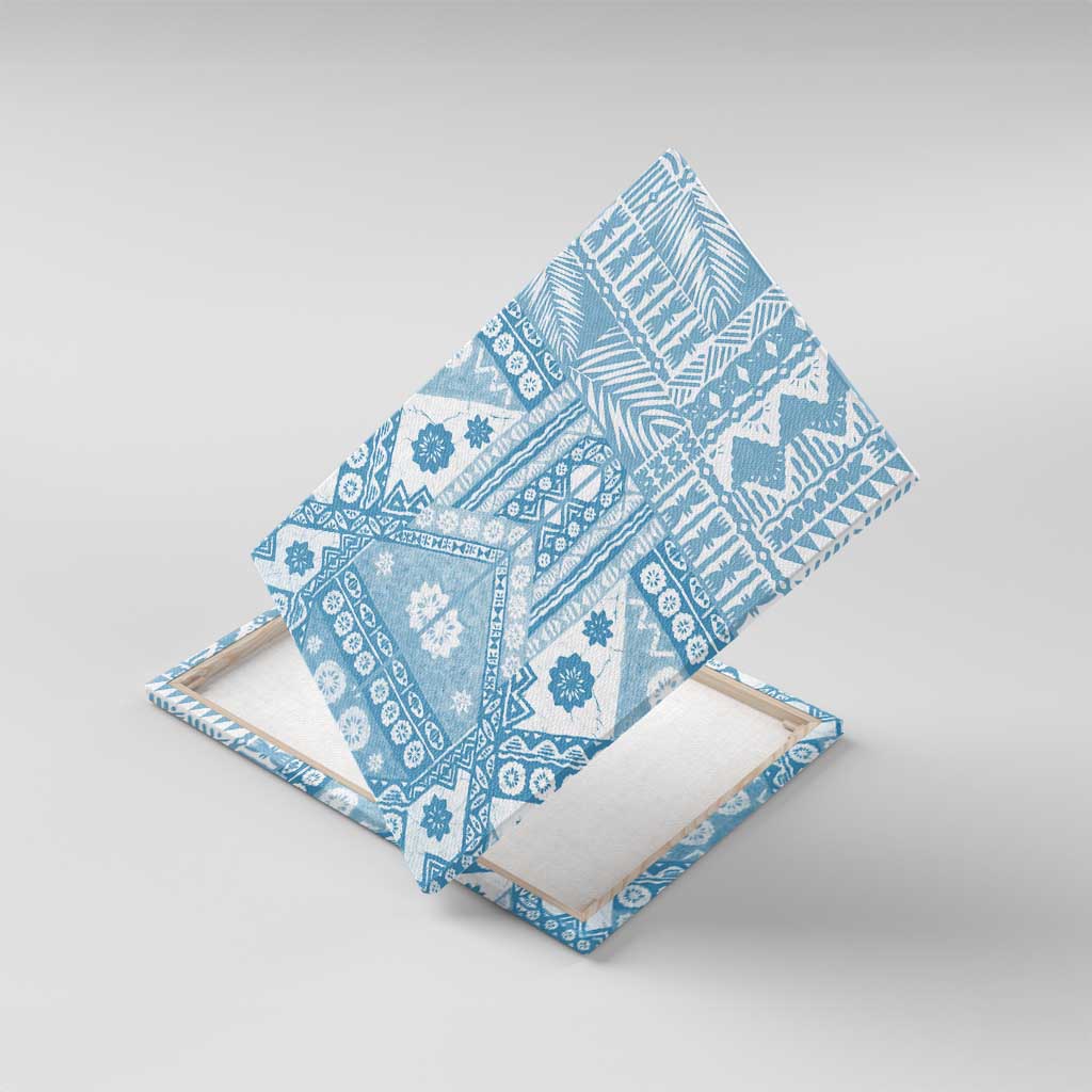 Blue Bula Fiji Canvas Wall Art Unique Masi Tapa Pattern