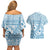 Blue Bula Fiji Couples Matching Off Shoulder Short Dress and Hawaiian Shirt Unique Masi Tapa Pattern