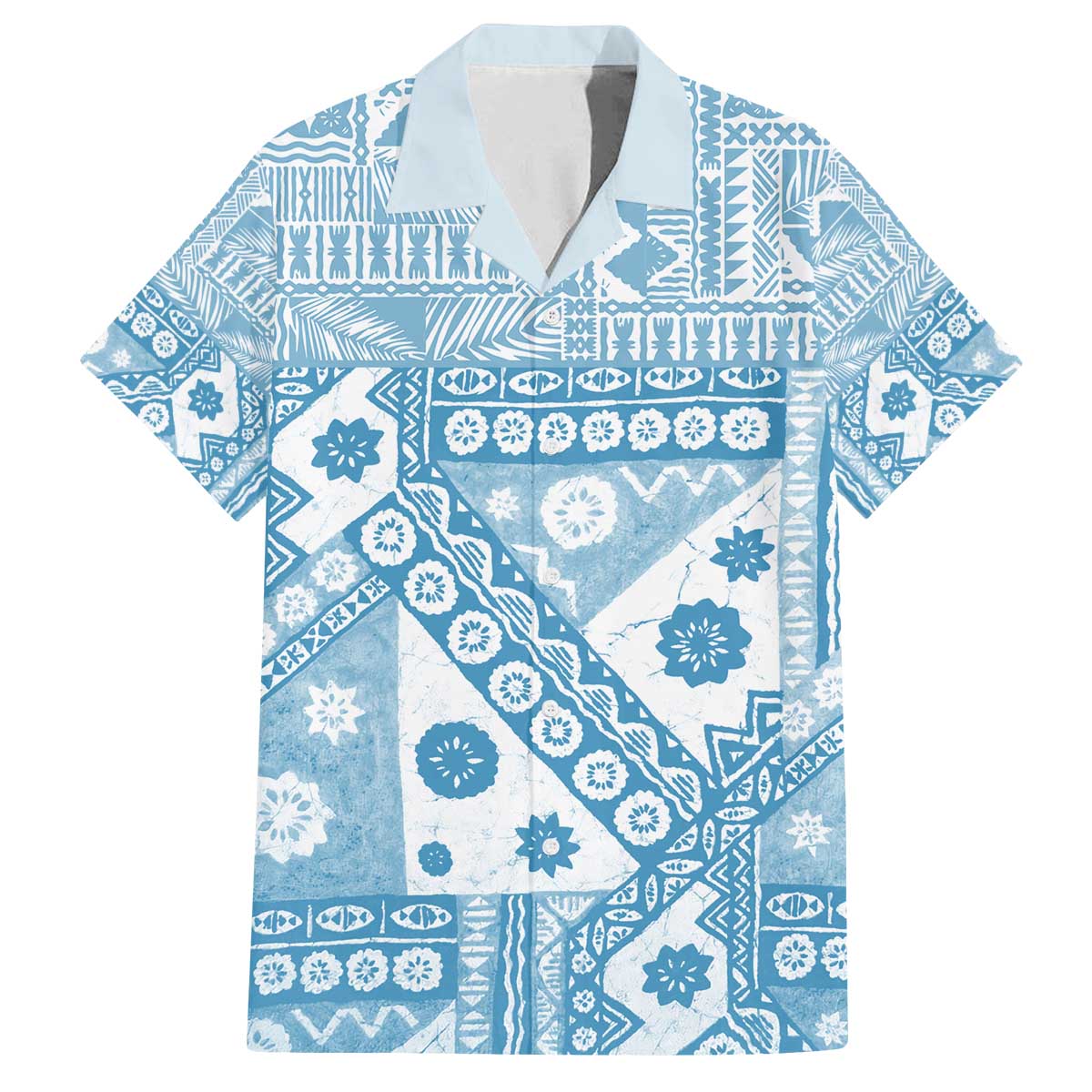 Blue Bula Fiji Family Matching Off The Shoulder Long Sleeve Dress and Hawaiian Shirt Unique Masi Tapa Pattern