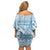 Blue Bula Fiji Family Matching Off Shoulder Short Dress and Hawaiian Shirt Unique Masi Tapa Pattern