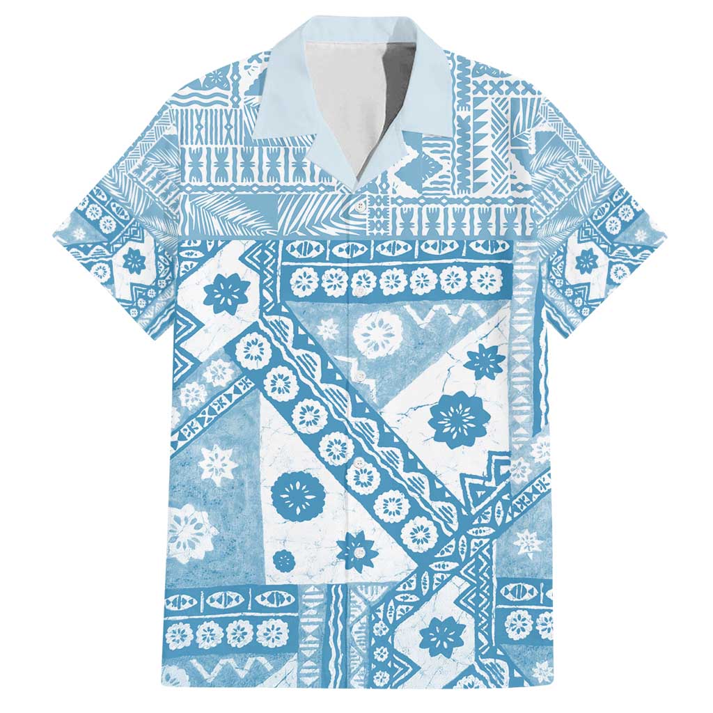 Blue Bula Fiji Family Matching Puletasi and Hawaiian Shirt Unique Masi Tapa Pattern