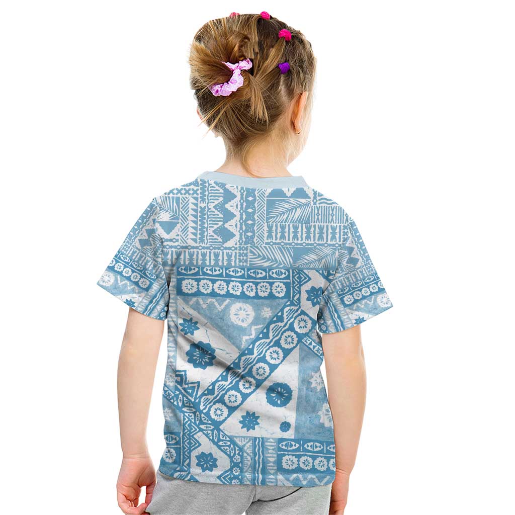 Blue Bula Fiji Kid T Shirt Unique Masi Tapa Pattern