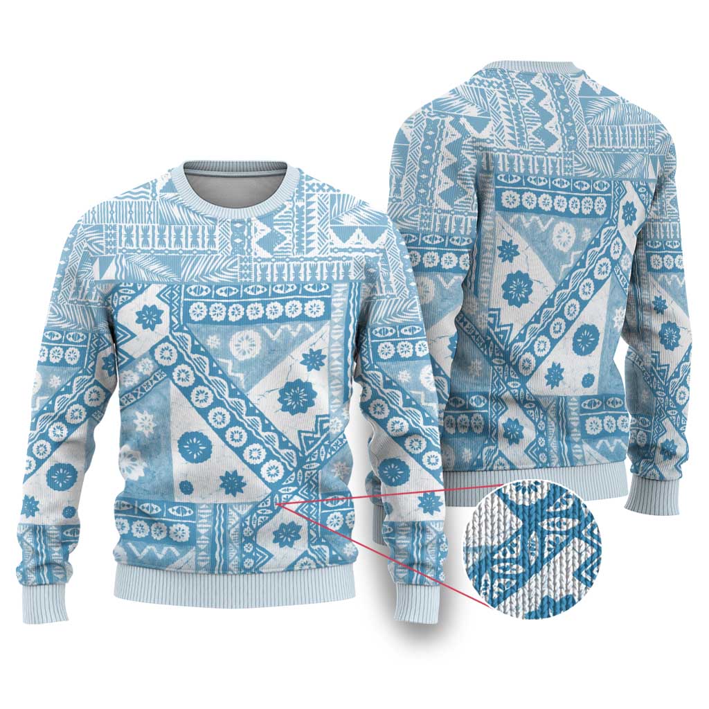 Blue Bula Fiji Ugly Christmas Sweater Unique Masi Tapa Pattern LT14 Blue - Polynesian Pride