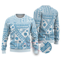 Blue Bula Fiji Ugly Christmas Sweater Unique Masi Tapa Pattern LT14 Blue - Polynesian Pride